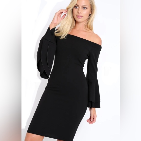 NWT Nordstrom Bardot Black Flares Sleeve Deess Size L - Picture 2 of 8